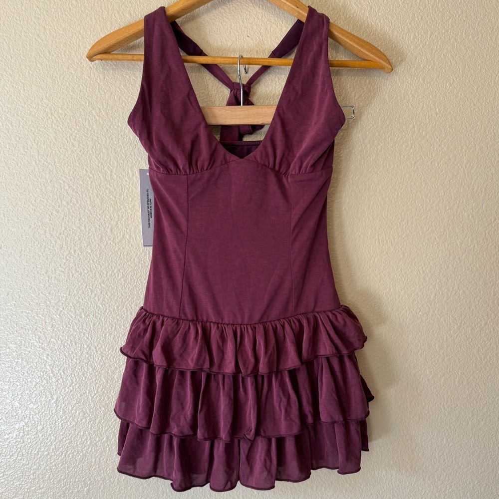 Princess Polly Wine/Burgundy Halter Playsuit with Ruffles